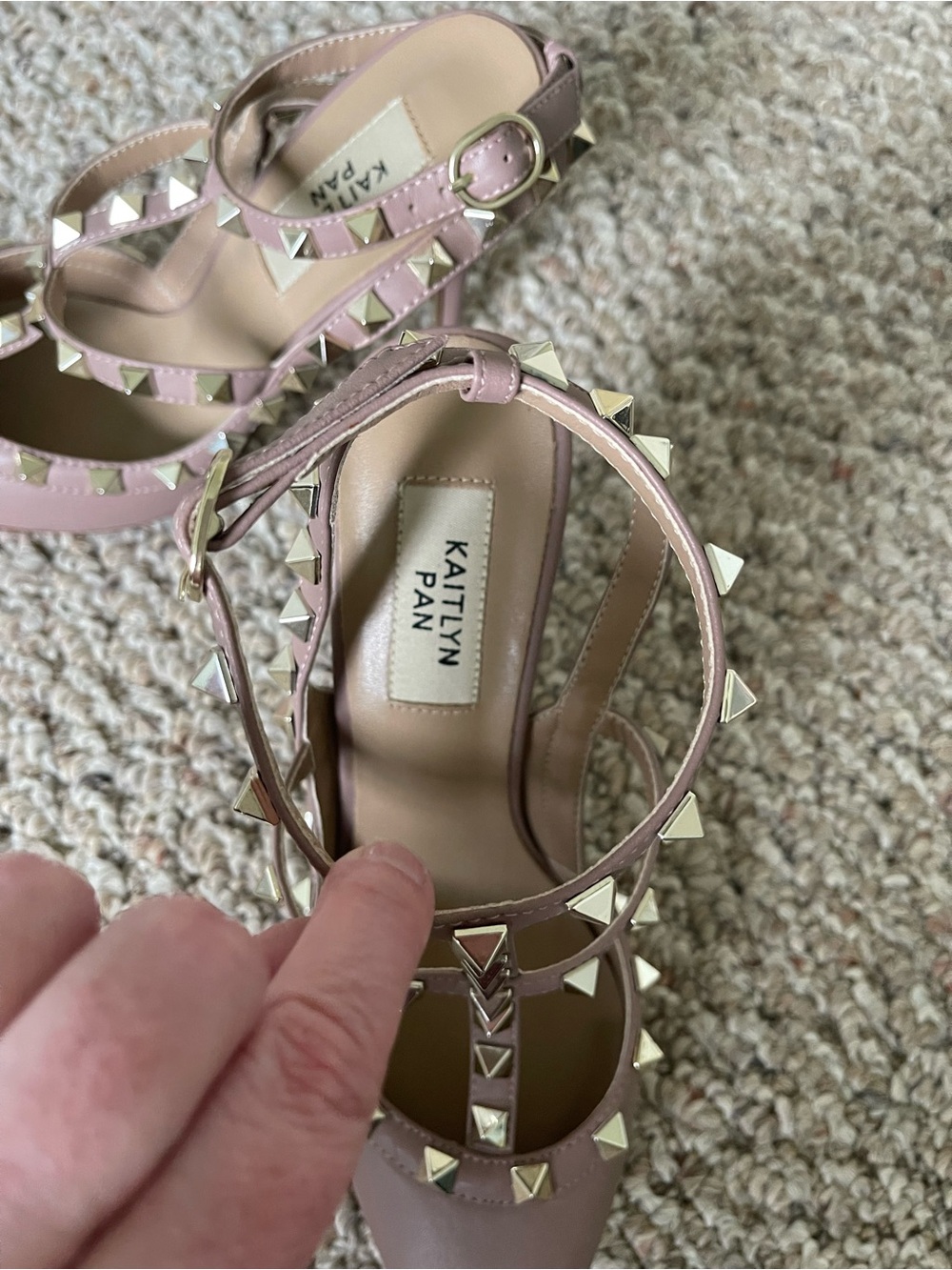 New Kaitlyn Pan Taupe Stud-Trim Pointed Toe Strappy Heels 37 6.5